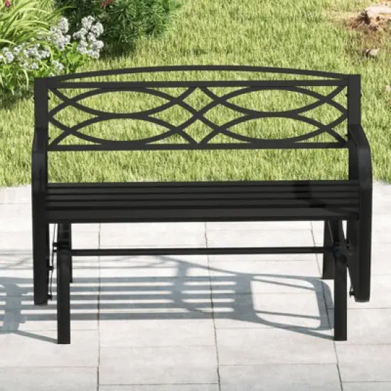 Costway 2-Person Outdoor Glider Bench with Metal Frame Armrests Geometric Backrest image {10}