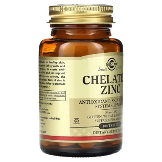 Solgar Chelated Zinc, 100 Tablets - Zinc for Healthy Skin - Supports Cell Growth & DNA Formation - Exerts Antioxidant Activity - Supports A Healthy image {3}