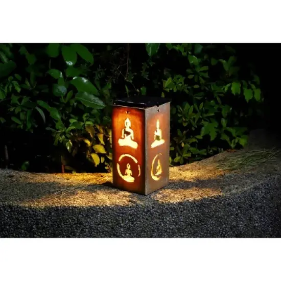Techko Maid LED Solar 10.8" Portable Buddha Cut Out Decorative Outdoor Lantern Clear image {6}