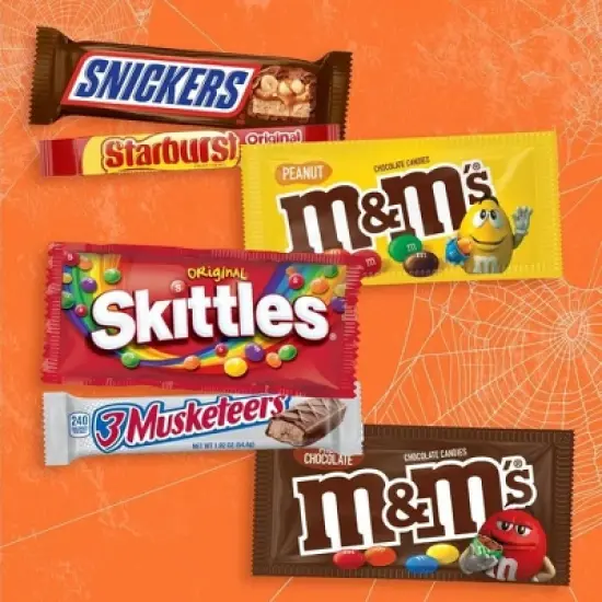 Mars 12/24 Pack M&M's, Peanut M&M's, Snickers, 3 Musketeers, Skittles & Starburst Full Size Individually Wrapped Candy Bars Bulk Assortment image {1}