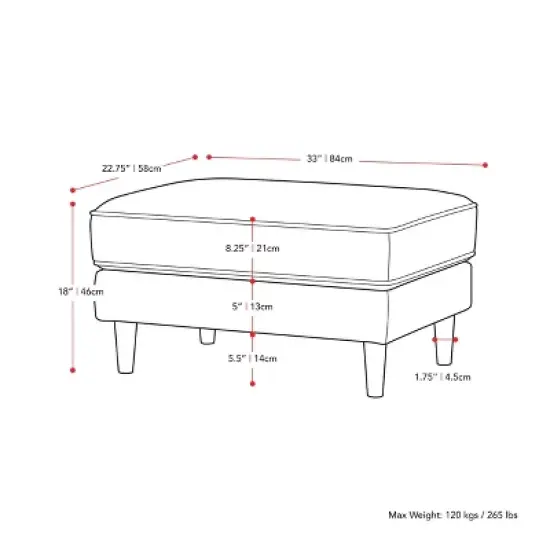 Mulberry Fabric Upholstered Modern Ottoman - CorLiving image {7}