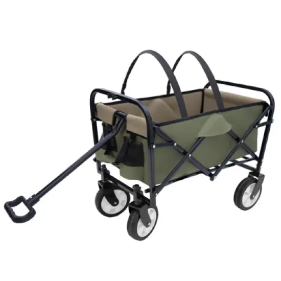 DSVIMOY Collapsible Foldable Wagon Cart with Strapping, Wagon Grocery Cart for Camping Shopping Sports, Army Green, 25.98"*17.32"*37.4" image {5}