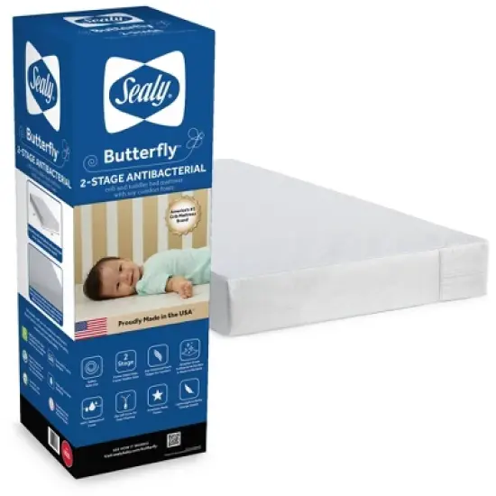 Sealy Butterfly Antibacterial 2-Stage Foam Crib and Toddler Mattress image {1}