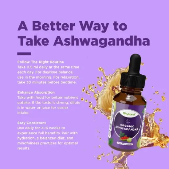 Organic Ashwagandha Liquid Drops for Adults, Potent Liquid Ashwagandha Root Extract for Energy and Mood Support, Phytoral, 120 servings image {1}