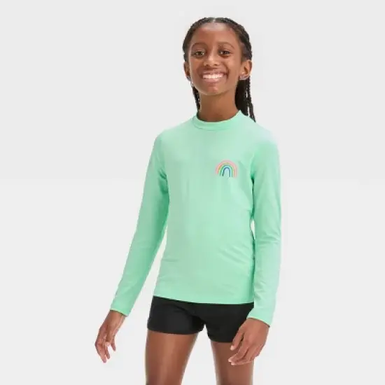 Girls' Rainbow Printed Rash Guard Swim Top - Cat & Jack&trade; Green image {3}