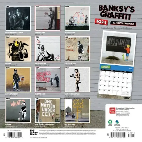 Browntrout 2024 Wall Calendar 12"x12" Banksy's Graffiti image {1}