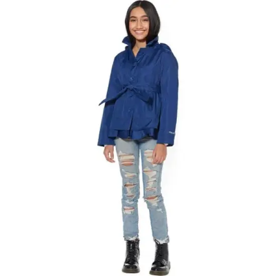 LONDON FOG Girls' Lightweight Hooded Trench Dress Jacket image {1}