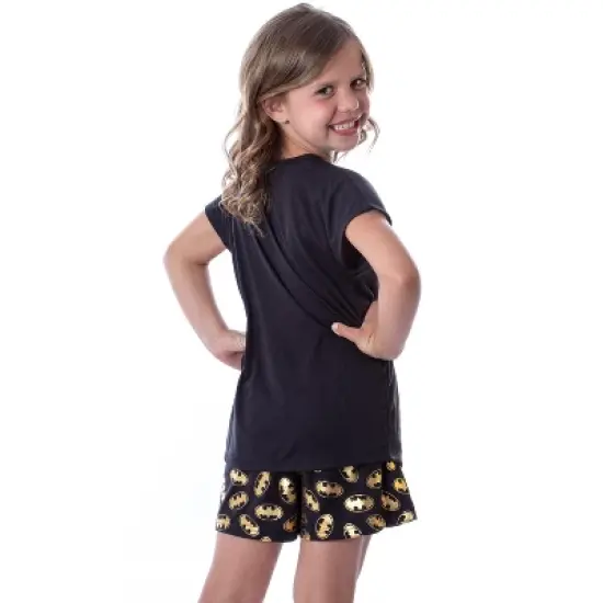 DC Comics Batgirl Superhero Gold Foil Logo Girls Short Sleeve Pajama Set Black image {3}