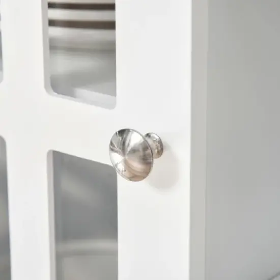 HOMCOM Modern Sideboard, Storage Cabinet, Buffet with 2 Slatted Framed Doors, Open Middle Shelving and Cable Management Hole image {5}