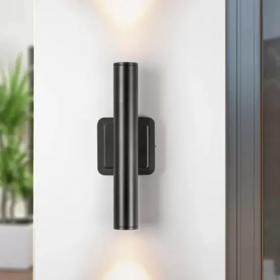 Rennnsan Nuvane 11"-23"H Hardwired Cylinder Aluminum Industrial LED Dimmable Outdoor Wall Sconce in Black image {1}