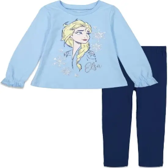 Disney Princess Anna Elsa Frozen Girls Graphic T-Shirt and Leggings Outfit Set Toddler to Big Kid image {9}