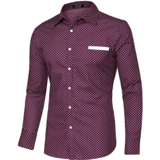 Lars Amadeus Men's Cotton Casual Long Sleeves Button Down Polka Dots Dress Shirt image {1}