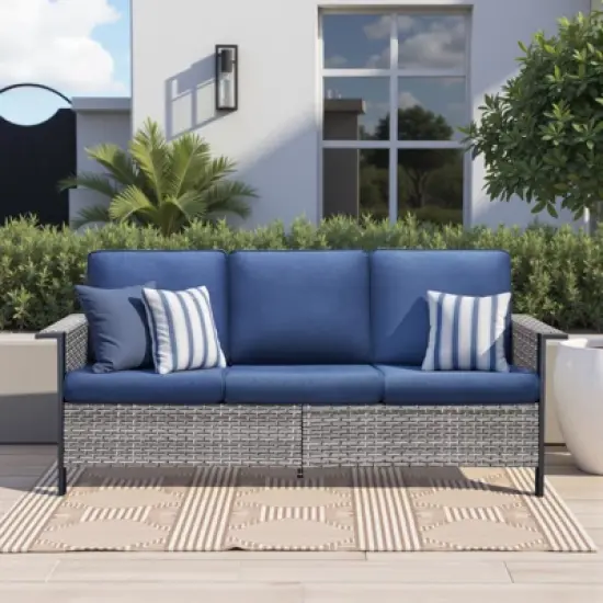 Buenhomino Wicker Outdoor Patio Sofa Patio Furniture Loveseat, All Weather Wicker 3-Seater Outdoor Furniture Sofa image {7}