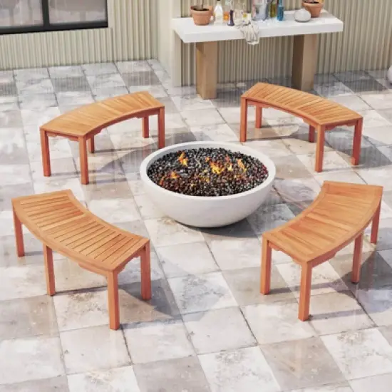 Costway 1/2/4 PCS Outdoor Curved Bench with Slatted Seat Wrap Around Tree Bench 2-Person Seating image {5}