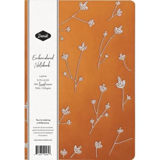 Denik Lined Journal Layflat with Ribbon Page Marker - Samantha: Leather Hard Cover, Narrow Ruled, 144 Pages, Orange image {4}