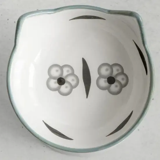 Dexypaws: Elevated Ceramic Cat Bowl, Floral White & Black, 7oz, Pet Feeding Dish image {1}