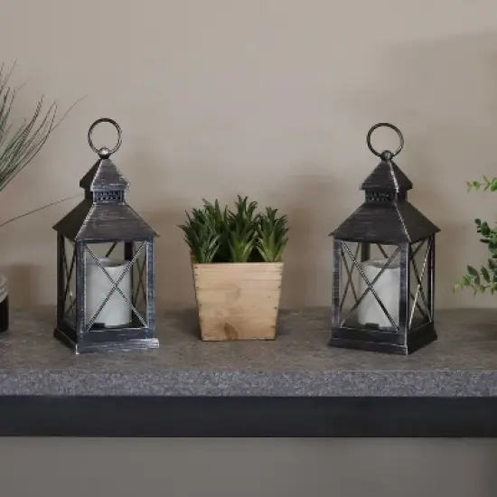 Sunnydaze 10" Yorktown Black Traditional Style Plastic and Glass Battery Operated Indoor LED Candle Lantern image {6}