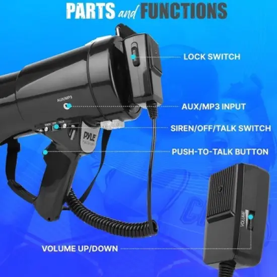 Pyle Megaphone Speaker PA Bullhorn with Built-in Siren PMP53IN - Black image {1}