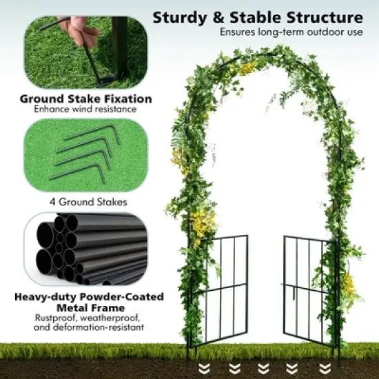 Costway Garden Arch Arbor Trellis with Gate 7.5 ft Patio Archway Pergola for Wedding image {7}