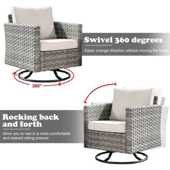 Marlton 9pc Wicker Outdoor Patio Furniture Set Conversation Sofa Sectional with Swivel Chairs and Cushions image {5}