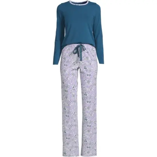 Lands' End Women's Knit Pajama Set Long Sleeve T-Shirt and Pants image {10}