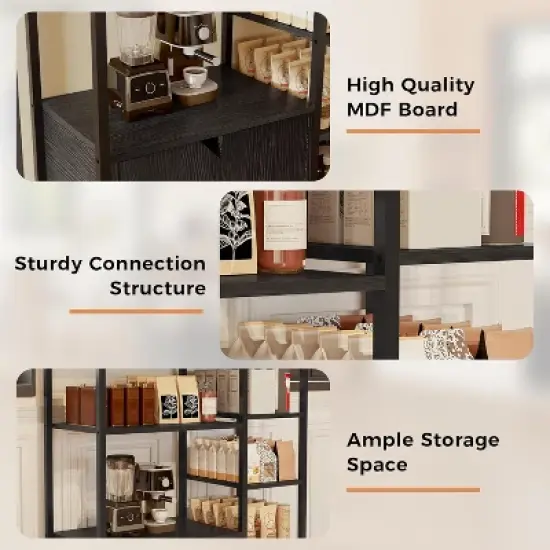 Kitchen Baker Rack, Industrial Kitchen Storage Rack with Power Outlet, Freestanding Microwave Oven Stand, Coffee Bar Table for Dining Room image {4}