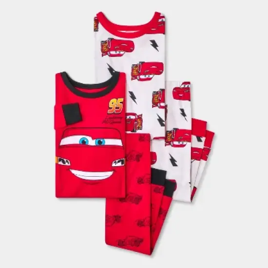 Toddler Boys' 4pc Cars Cotton Long Sleeve Pajama Set - Red/White/Black image {4}