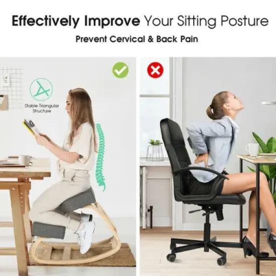 Costway Ergonomic Kneeling Chair Rocking Stool Upright Posture Office Furniture Grey image {4}