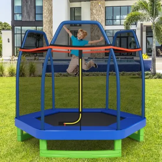 Costway 7FT Kids Trampoline Outdoor Indoor Recreational Bounce Jumper ASTM Approved image {1}