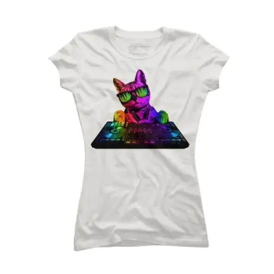 Junior's Design By Humans Cool Cat DJ By clingcling T-Shirt image {9}