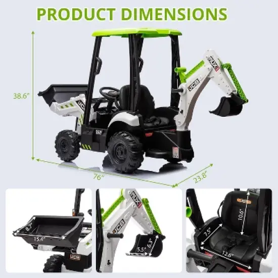 12V Licensed JCB Ride-On Excavator for Kids, 4-in-1 Electric Digger Toy with Remote Control, Front Loader, Shovel & Tent, Powered Ride-On Car image {3}