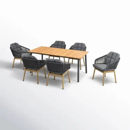 Wooden Outdoor Dining Set with Metal Base 7 Piece Patio Furniture image {2}