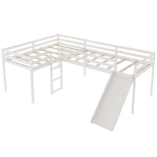 L-Shaped Twin Size Loft Bed with Ladder and Slide - ModernLuxe image {4}