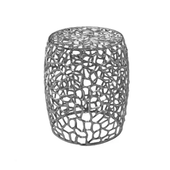 Aluminum Drum End Table with Intricate Design-Silver Nickel image {1}