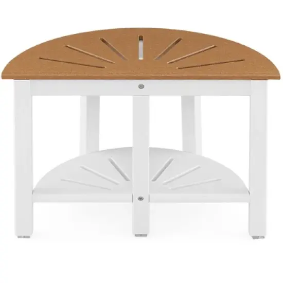 Costway Heavy Duty Waterproof HDPE Semicircular Shower Bench 2-Tier Bath Spa Bench Off White & Brown image {9}