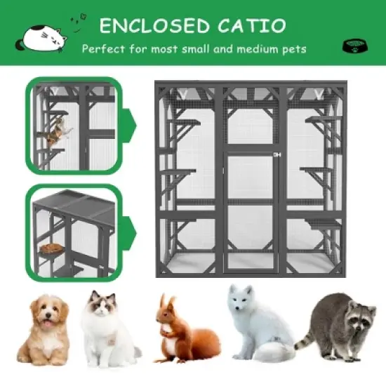 Catio Outdoor Cat Enclosure, 59" Wooden Cat House with 6 Platform, Large Cat Kennel Condo with Waterproof Roof, Feral Cat Shelter for Multiple Cats image {6}