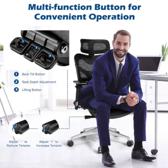 Costway Ergonomic Mesh Office Chair Adjustable High Back Chair w/ Lumbar Support image {7}