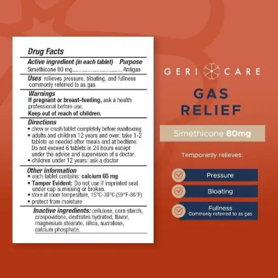 Geri Care - Simethicone Chewable Gas-Relief Tablets 80mg, 100 Count image {1}