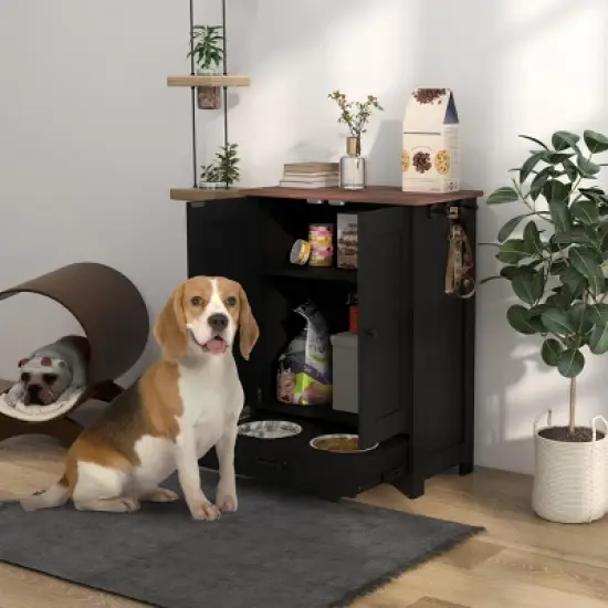 INFURNIC Pet Bowl Feeding Station with Hidden Bowls Storage Cabinet Adjustable Panel for Medium Dogs, Black, 23.6"*13.8"*31.5" image {4}