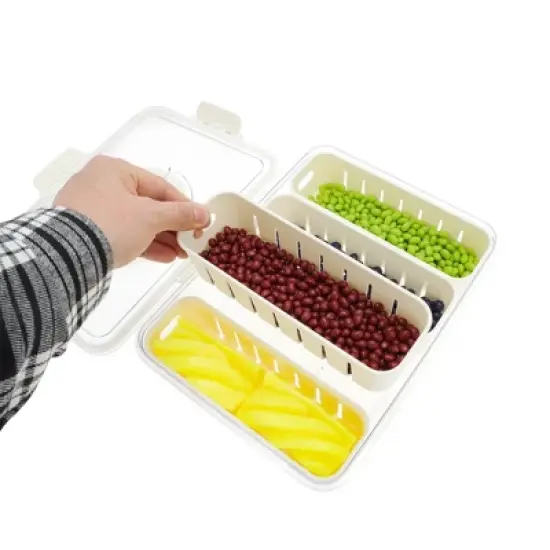 Unique Bargains Rectangle Drain Food Storage Containers 4 Compartment White Transparent 1 Set image {2}