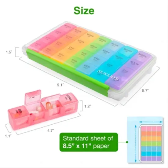 Sukuos 7-Day Pill Organizer, Large Moisture-Resistant Cases - Rainbow Colors image {5}