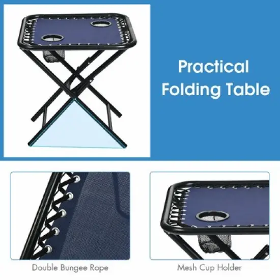 Costway 3PCS Zero Gravity Recliner Lounge Chairs Pillows Table Portable Folding Navy image {8}