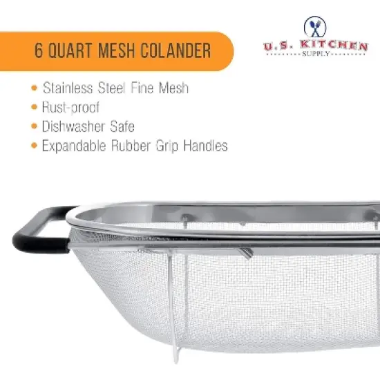 Colander with Expandable Rubber Handles - Rectangular Sieve, Fine Mesh Stainless Steel Strainers and Colanders for Kitchen image {2}