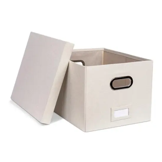 BirdRock Home 1-Pack Collapsible File Storage Organizer with Lid - Cream image {4}