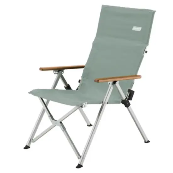 Coleman Living Collection Polyester Sling Chair for Patio and Garden with Polyester Grip, Aluminum Frame, and Natural Wood Armrests, Green image {1}