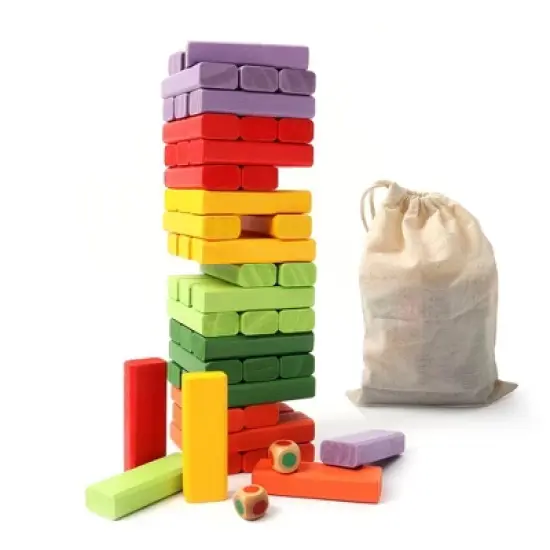 GSE 54-Piece Multi-Color Mini Tumbling Timbers with Dice, Stacking Floor Game Set for Kids (Build to Over 1.5ft) image {7}