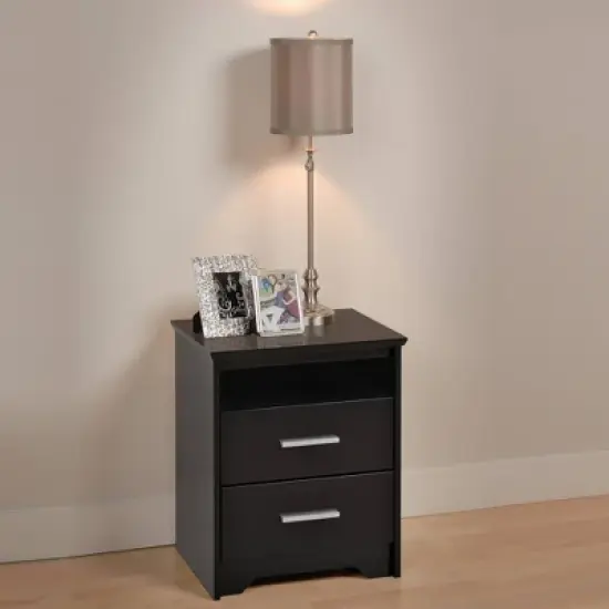 Coal Harbor 2 Drawer Tall Nightstand with Open Shelf Black - Prepac image {1}