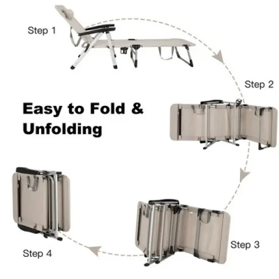 Costway Beach Chaise Lounge Chair Patio Folding Recliner w/ 7 Adjustable Positions image {8}