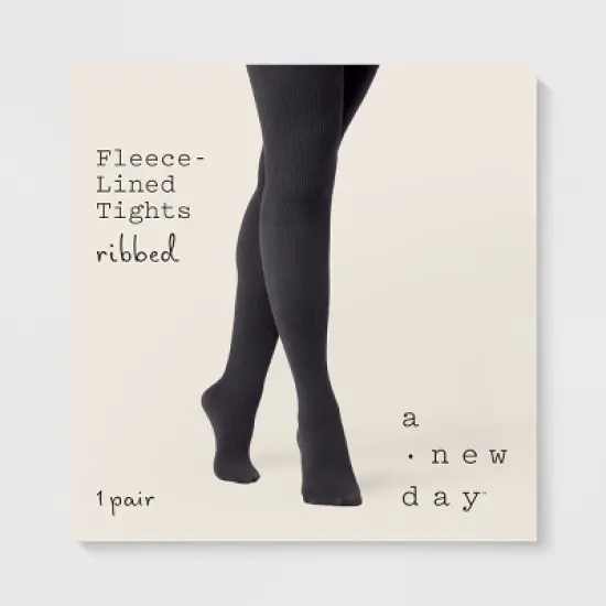Women's Ribbed Fleece Lined Tights - A New Day&trade; image {1}