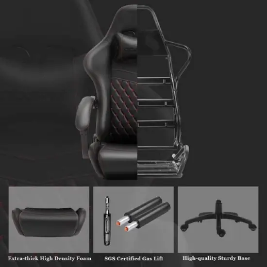 Adjustable Gaming Chair with Massage Lumbar Support and Retractable Footrest - Dowinx image {6}